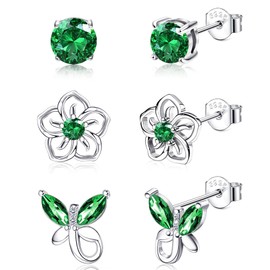 LOYALLOOK Women's Earrings, Popular, Hypoallergenic, 925 Silver, Butterfly, Flower, Single Birthstone, Zircon Platinum, Stylish, Women's, Cute, Adult, 12 Colors, Earrings, Accessories, 6 Pieces,
