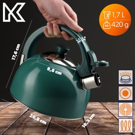 KADAX Stainless Steel Kettle, 1.7 L Kettle in Various Colours, Tea Kettle for All Types of Cookers, Retro Whistling Kettle (Green)