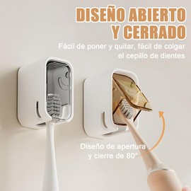 Portacepillos de Dientes,2 Piezas Porta Cepillo de Dientes para Baño Pared con Funda Impermeable,Estructura de Ventilación,Sin Perforación,Organizador de Cepillos de Dientes,Para Baño,Dormitorio