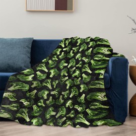 Funny Broccoli Blanket Gifts for Women Girls Kids, Soft Warm Lightweight Flannel Green Vegetable Food Throw Blankets for Bedroom Living Room Home Sofa Home Decor 50" x 60"