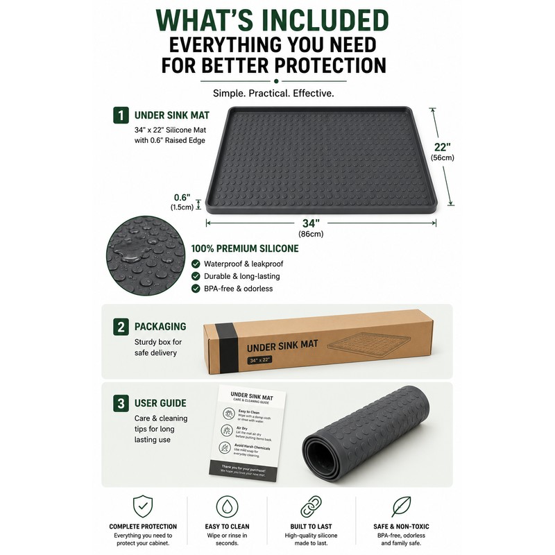 Silicone Under Sink Mat for Cabinet Protection – 34 ×