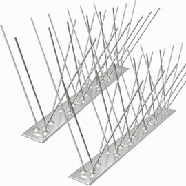 Stainless Steel Bird Spikes for Pigeons,Pre-Assembled,Anti Bird Deterrent Spikes for Woodpeckers, Squirrels, Raccoons，Weatherproof Fence Spikes for Roof, Railing,Patio (Metal, 49.2FT)