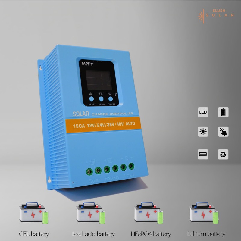 150A MPPT Solar Charge Controller, 12V 24V 36V 48V, LCD