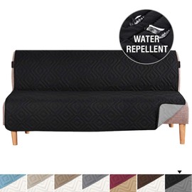 Futon Cover Reversible Sofa Slipcover Furniture Protector Water Resistant 2 Inch Wide Elastic Straps Futon Sofa Bed Pets Kids Dog Cat Fit Sitting Width Up to 70"(Futon, Black / Grey)