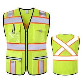 AnnJoYoo Class 2 Safety Vest with Zipper Front and 7 Pockets, High Visibility Vest, Meets ANSI/ISEA Standards (A01-Yellow-MESH-3XL)
