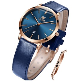 OLEVS Ladies Quartz Watch Minimalist Casual Ultra-Thin Design & Leather Strap & Waterproof & Date Elegant Watch