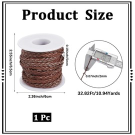 CALFOVERA 10M Braided PU Leather String Cord 5MM Flat Woven Dark Brown Leather Folded Bolo Lace Cording Straps Rope Braiding Strip Thread for Jewelry Making Crafts Bracelet Necklace