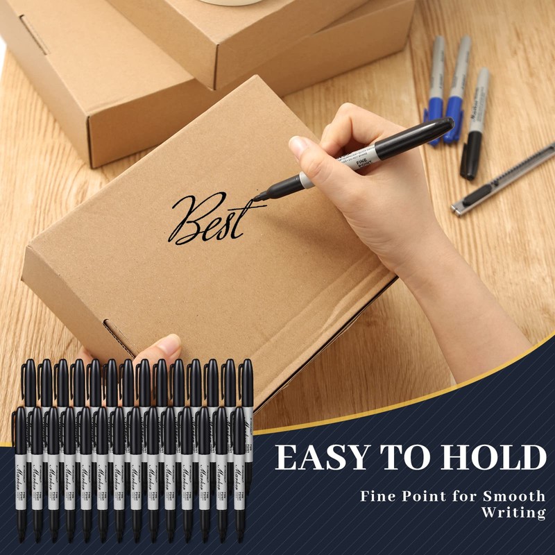 Thenshop 300 Pack Black Permanent Markers Bulk - Fine Point