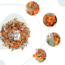 Bibelot Fall Wreaths for Front Door, 18'' Lambs Ears Leaves, Yellow Flowers Wreath, Hello Fall Sign Wreaths for Front Door Front Porch Farmhouse Decor