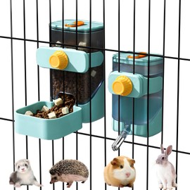 Rabbit Automatic Food Feeder and Water Dispenser Bunny Gravity Feeding Station Waterer Set Hanging Self-Dispensing Feeder for Ferret,Guinea Pigs Chinchillas Hedgehog (Green)