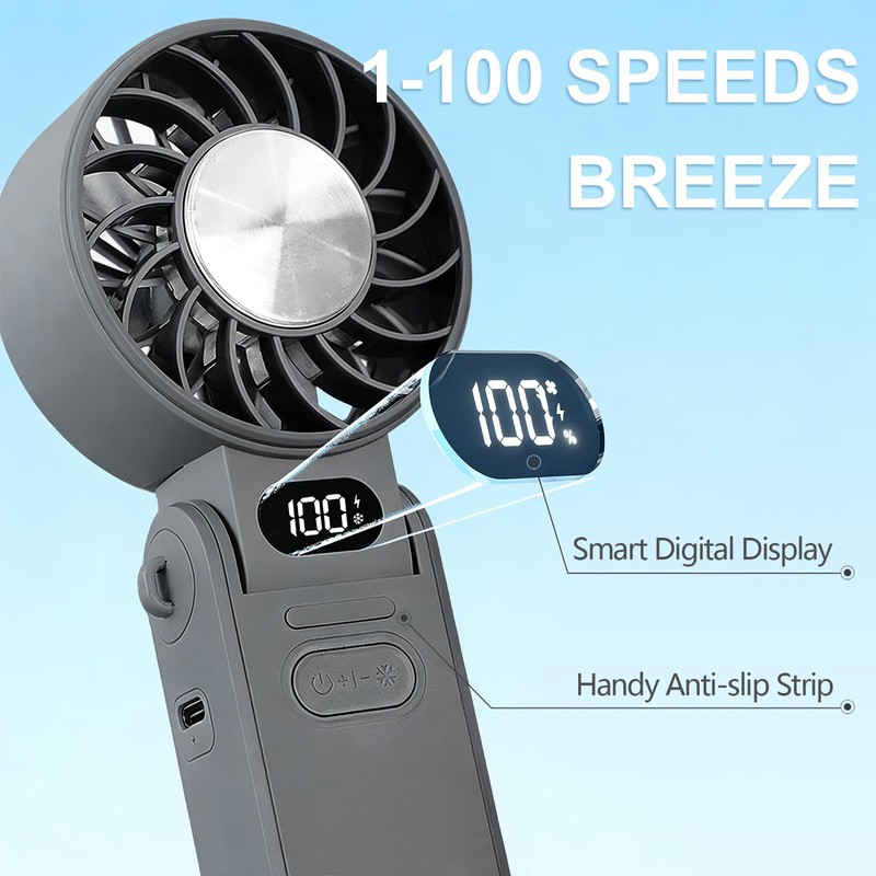 Portable Handheld Fan With Ice Cooling, 3-IN-1 Turbo Fan 5-Speed