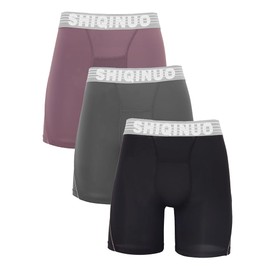 SHIQINUO Mens Underwear Boxer Briefs For Jogging Super Soft Stretchy Quick Dry Athletic Breathable Mesh Multipack For A Week (US, Alpha, Large, Regular, Regular, 3, Black+Grey+Purple)
