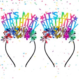 Oruola 2pcs Its My Birthday Headband,Happy Birthday Headband Girl,Colorful Birthdays Tiara for Women with Confetti Tinsel Glitter Crown Accessory,Happy Birthdays Celebration Accessory
