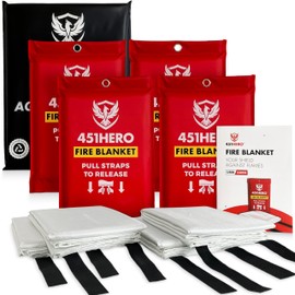 451HERO Emergency Fire Blanket for Home, Kitchen, and Camping Essentials - 4 Pack - Certified Flame Retardant Fire Blankets, Fast Deployment Fire Shield, Skin-Safe, Non-Toxic Comfort Weave Material
