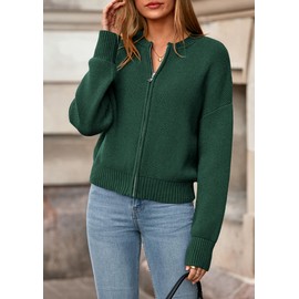 NALANISA Women's Cropped Cardigan Sweaters Open Front Long Sleeve Ribbed Knit Zipper Chunky Cardigans Outerwear 2025 Fall Outfits (Dark Green,L)