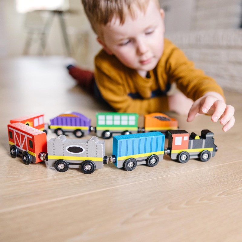 Melissa & Doug Wooden Magnetic Train Cars - 8 Piece