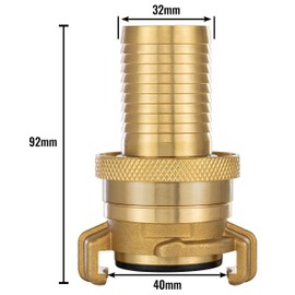 POPPSTAR Brass Suction and High Pressure Coupling (System Geka Coupling 1 1/4 Inch Hose Nozzle) with Seal and Lock Nut for 31.8 mm Hose Inner Diameter