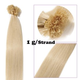 16 inch Pre Bonded Human Hair Extensions 1g 50 Strands 100% Remy Real (#60 Platinum Blonde,50g)