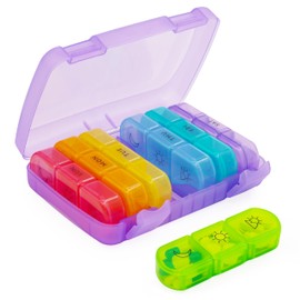 Weekly Pill Organizer 3 Times a Day Compact Pill Box 7 Day Large Compartments Moisture-Proof Pill Case Medication Reminder Portable Travel Pill Dispenser for Pills/Vitamin/Fish Oil (Purple)