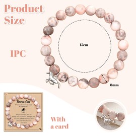 LunarCharm Horse Charm Bracelet Pink Natural Stone Horse Charm Bracelet for Girls Horse Gifts for Girls Daughter Niece Granddaughter Who Loved Horses, L