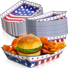 Sieral 100 Pcs American Flag Paper Food Tray Independence Day Dinnerware Party Decorations Red White and Blue Paper Hot Dog Trays Patriotic Theme Candy Food Serving Trays for 4 of July Party Supplies