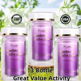 【Today 50% +OFF】 Xuaai Blueberry Anthocyaninis NAD+ Supplement for Skin Aging Support, Energy, and Focus - 60 Capsules - Vitamin & Wellness Supplements Dietary Healthcare Edible Fitness Support eye health:_3 Bottle【Great Value Activity】