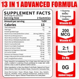 BSSTABBON BSSTABBON Organic Women's D3 K2 Vitamin Gummies: D3 10000 IU Chewable Vegan Multivitamins Supplement with B12 B6 B9 Plus Magnesium Omega Zinc Calcium - for Immune Energy Skin Support (120Count)