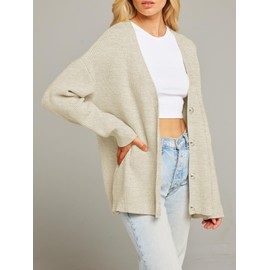 MEROKEETY Women's Cardigan Sweaters 2024 Fall Open Front Oversized Button V Neck Loose Soft Knit Outwear, Apricot, L