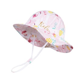 LANGZHEN Sun Hat for Baby Girls Adjustable Toddler Kids Sun Protection Hat Wide Brim Summer Outdoor hat with Chin Strap (Flamingo-Pink, 4-8Years (54cm /21.3"))