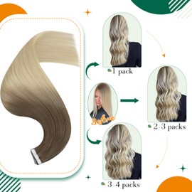 Easyouth Tape in Hair Extensions Human Hair Balayage Ash Brown Fading to Platinum Blonde Hair Extensions Tape ins Real Hair Ombre Tape in Extensions Straight Human Hair 22inch 50g 20pcs