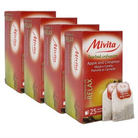 Mivita Apple and Cinnamon Infusion, pack of 4, total of 100 tea bags (25 each unit)