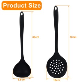 Jiozermi Silicone Soup Ladle and Slotted Spoon Set of 2, Heat Resistant Utensils for Cooking, Stirring, Serving, and Draining, Durable and Easy to Clean, Durable and Easy to Clean