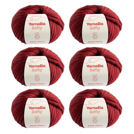 Softy Yarn Bulky Weight 6-Pack Composed of Merino Wool | Ultra-Soft Yarn Spun for Knitting & Crocheting for Sweaters, Blankets & Accessories | 100g, 49 Yards per Ball | Sweet Cherry