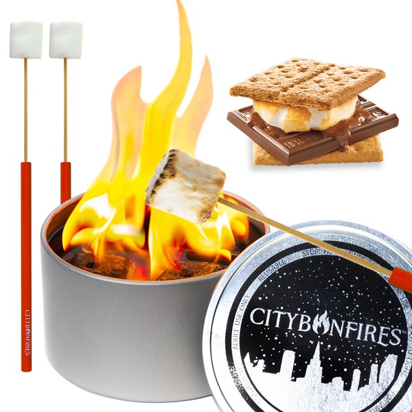 City Bonfire S'Mores Night Pack | 1 City Bonfires | Makes 4 S’Mores | Portable Fire Pit & S'Mores Kit | Compact | Lightweight | 3-5 Hours of Burn Time | No Wood No Embers