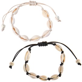 ZKGYUS Pack of 2 Shell Chain Shell Bracelet Anklet Natural Cowrie Shell for Women Girls Black White Blue