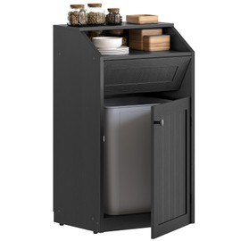 Trash Cabinet, Freestanding Trash Can Cabinet, Wooden Recycling with Flip Door, Hidden Kitchen Garbage Can, 10 Gallon Laundry, for Kitchen, Laundry, Black WB01BB