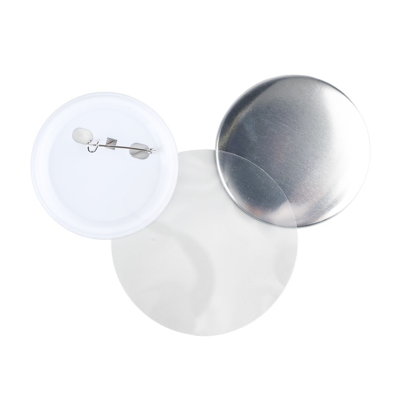 100 Set Pin Back Button Parts 2.3in Diameter Tinplate Plastic