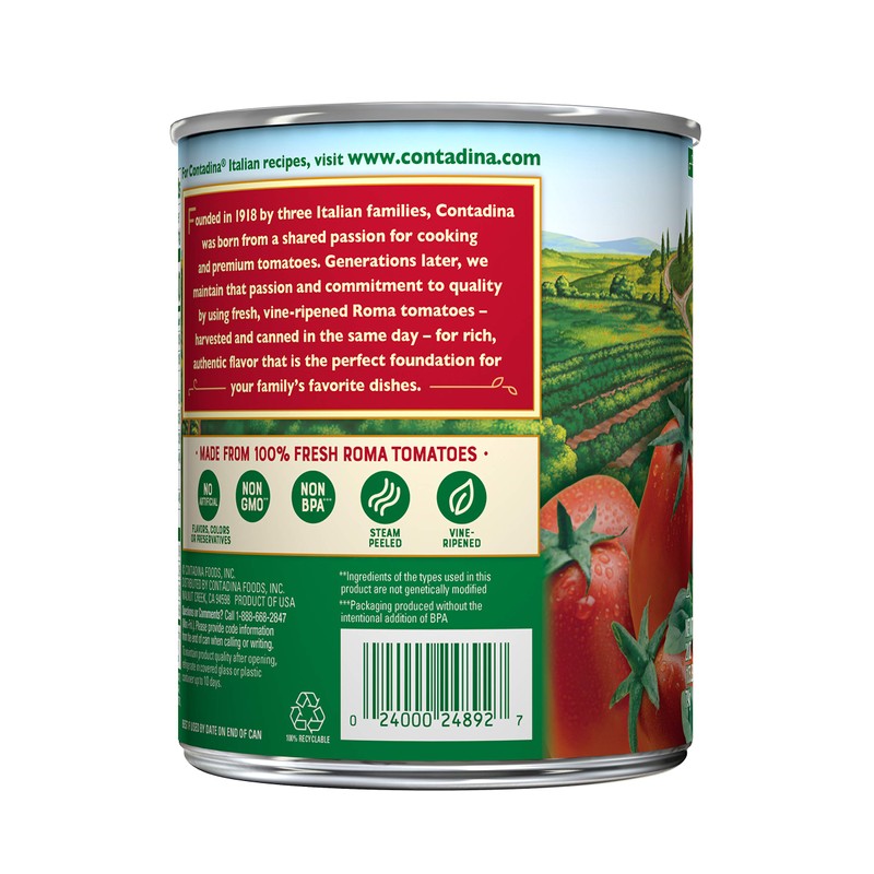 Contadina Canned Whole Roma Tomatoes With Basil, 28-Ounce Can