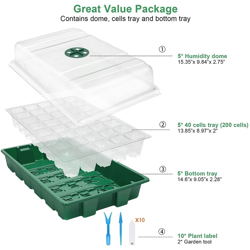 MIXC Seedling Trays Seed Starter Tray, 5-Pack Mini Propagator Plant