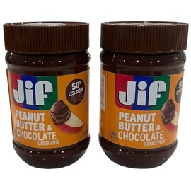 Jif_Peanut Butter & Chocolate Flavored Spread with 50% Less Sugar - Gluten Free - 2 Pack - 15 oz Plastic Jars