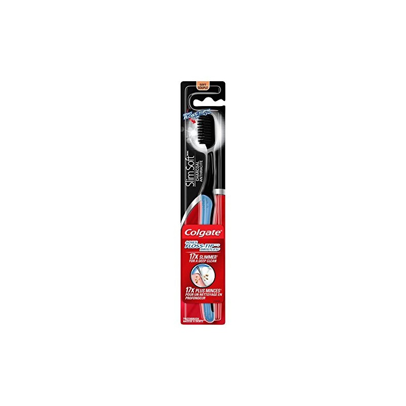 Colgate SlimSoft Floss-Tip Black Manual Toothbrush, 0.09 Fl oz