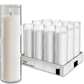 White 8" Prayer Glass Candles - 12 Pack White Prayer Candles for Vigils, Prayers, Cemetery, Blessing Ceremonies, Candles | Bulk White Candles in Glass
