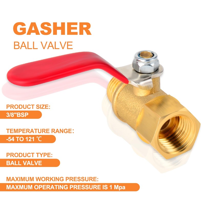 GASHER 3PCS 3/8 Inch Brass Mini Ball Valve Shut Off
