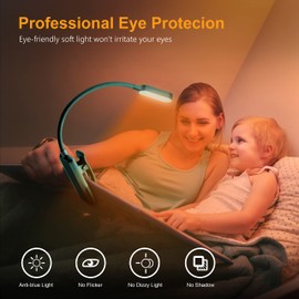 Gritin 16 LED Rechargeable Book Light for Reading in Bed - Eye Caring 3 Color Temperatures, Stepless Dimming Brightness,80Hrs Runtime,Lightweight Flexible Clip On Book Light for Book Lovers-Green