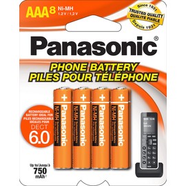 Panasonic Genuine HHR-4DPA/8BA AAA NiMH Rechargeable Batteries for DECT Cordless Phones, 8 Pack