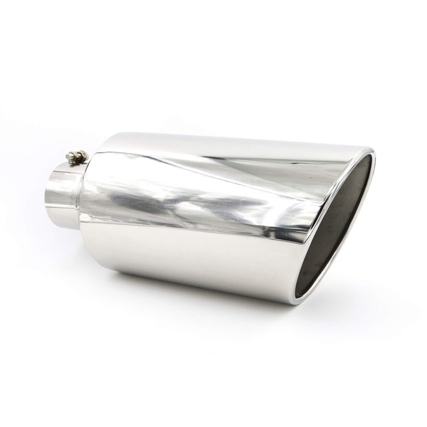 RP Remarkable Power, 4" Inlet 8" Outlet 18" Long Exhaust Tip, Bolt on Design Truck Tail Tip, Polished, Rolled Angle Cut Design