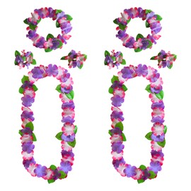 AWCIGG Hawaii Necklace Flower Set Hawaii Flower Chain with 4 Bracelets 2 Headbands 2 Necklaces Hawaii Flower Chains Decoration for Beach Aloha Luau Party Accessories Hula Chains Garland