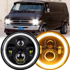 Unbranded Newest fit for Dodge 1971-1978 B100 B200 B300 Van Pair 7" Round LED Headlights