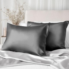 Texbee Silk Pillowcase, Hair and Skin Care, with 22 momme Silk on both sides, Zip, Pack of 2, 40 x 60 cm, Space Grey
