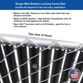 FenceSource Wave Slat (9 Colors) Single Wall Bottom Locking Privacy Slat for 4', 5', 6', 7' and 8' Chain Link Fence (7 ft, Black)
